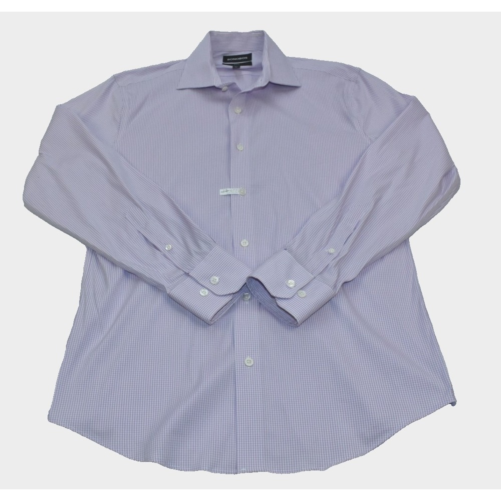 Bonobos Slim Fit Men Dress Shirt Size 15.5 / 34 Purple/White Plaid Check Cotton